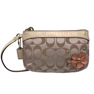 COACH Tan Signature Canvas Flower Wristlet